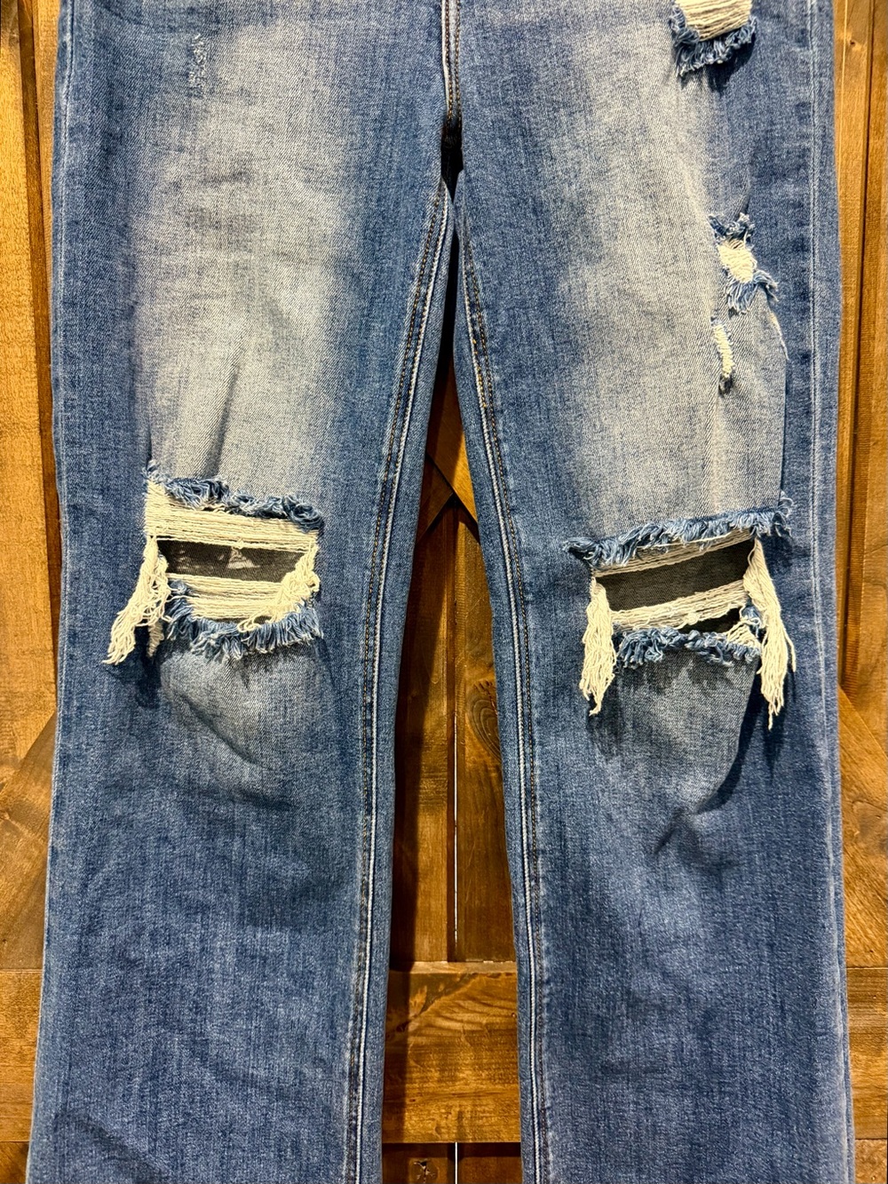 Risen Distressed High Waist Wide Leg Jeans - Picture 10 of 12